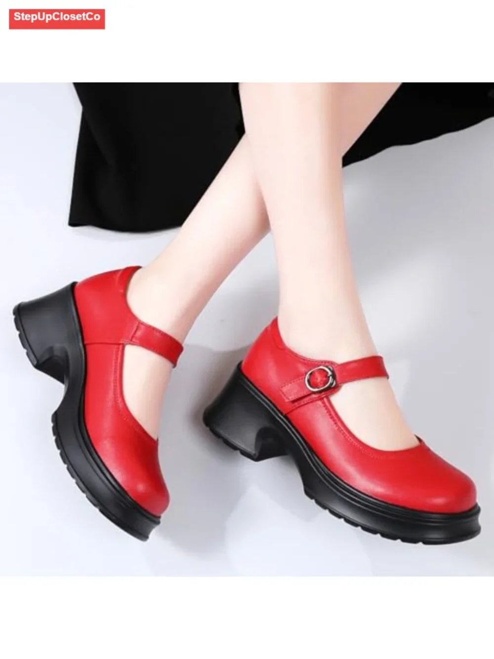 Women's Platform Chunky Heel Mary Jane Dress Shoes Work Pumps